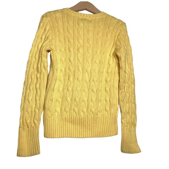 Ralph Lauren Size 7 Yellow Girls Cable Knit Sweater EUC Quarter Button Ruffle S - Picture 2 of 9